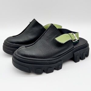 ID. INSIGNIA dsgn The Jungla Clog Black Green Handmade Leather Size 36